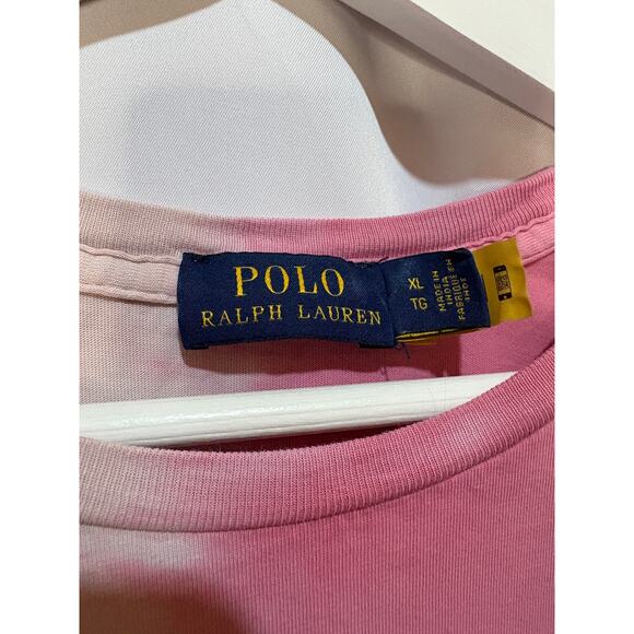 Ralph Lauren Pink Blue Rainbow Striped Tie Dye Long Sleeve Tee Size XL - Picture 6 of 9